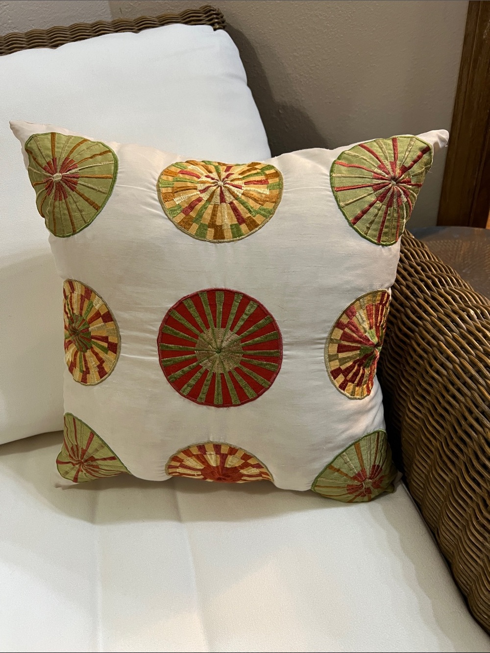 Pier 1 Bright Stitched Floral Print Pillow Cover 12 x 12